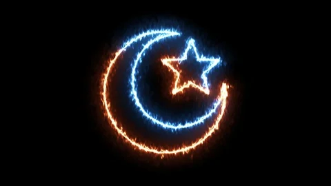Fire and ice crescent and star, islam religion symbol Stock Footage 104171228