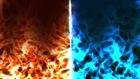 Fire and ice energy red flame clouds, blue cold smoke, bright center split, dram Stock Footage 340452652