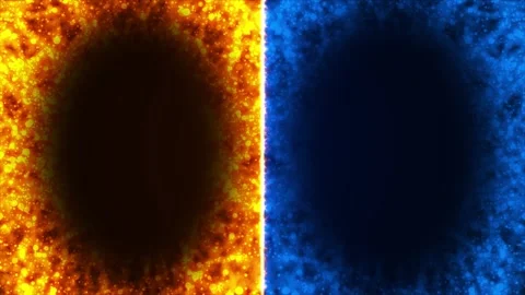 Fire and ice energy split orange flame particles, blue frozen texture, bright ve Stock Footage 340456305