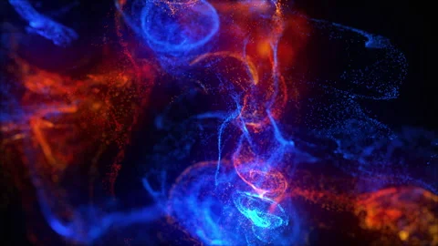 Fire and ice fluid motion. Fiery red and icy blue particles mixing together Video stock 267699374