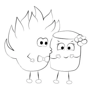 Fire and marshmallows in black and white Stock Illustration