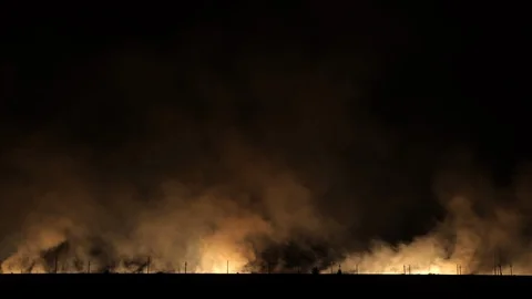 Fire and smoke disaster in the field near the railway. Time-lapse. Stock Footage 125405189