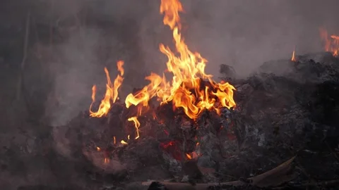 Fire and smoke due to burning of waste materials Stock-Footage 150715817