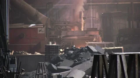 Fire and smoke from electric arc furnace. Stock Footage 57094517