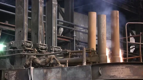 Fire and smoke from electric arc furnace. Видео 57094997