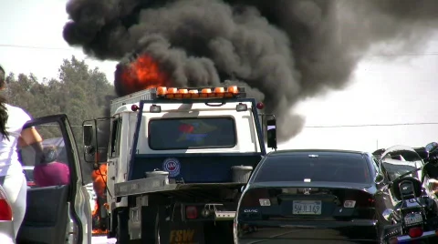 Fire and Smoke Rolling Out of Truck 스톡 동영상 371774