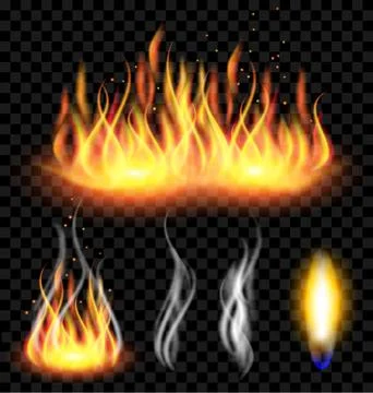 Fire and smoke set on translucent background Stock Illustration