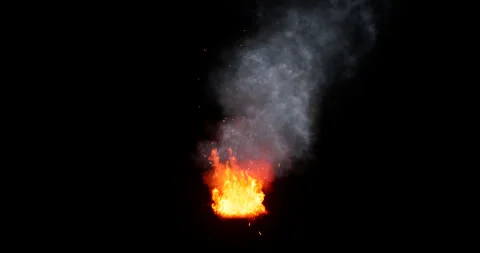 Fire and smoke simulation on black background Stock Footage 321648809