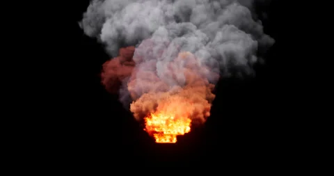 Fire and smoke simulation on black background Stock Footage 321719767