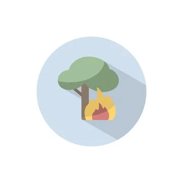 Fire and tree. Flat icon on a circle. Weather vector illustration 스톡 일러스트