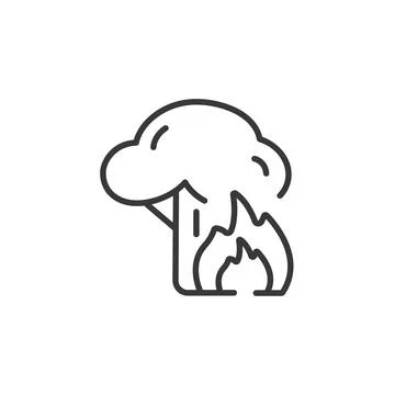 Fire and tree thin line icon. Isolated weather vector illustration Stock Illustration