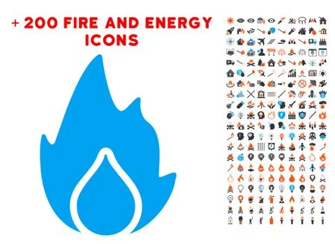 Fire And Water Drop Icon with Bonus Power Set イラスト素材