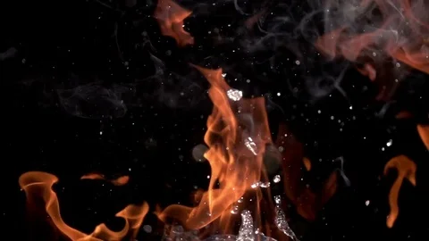 Fire and Water. Slow movement of fire and water. Fire and water collide  Stock Footage 76893794
