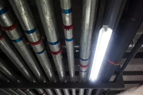 Fire Annihilator Pipe in a Chinese underground parking garage Stock Photos