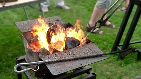 The fire on the anvil of a blacksmith Stock Footage 78883963