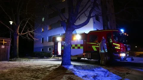A fire, apartment building Stock Footage 194925776