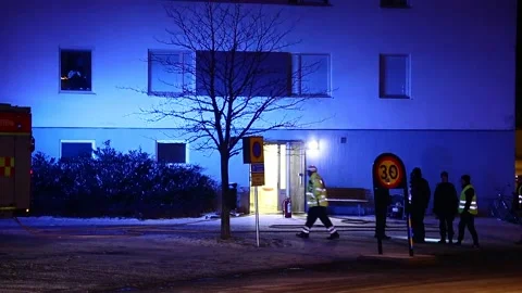 A fire, apartment building Stock Footage 194925809