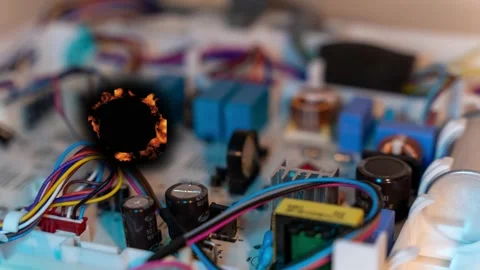 Fire appears in machine while people work in factory Stock Footage 342831643