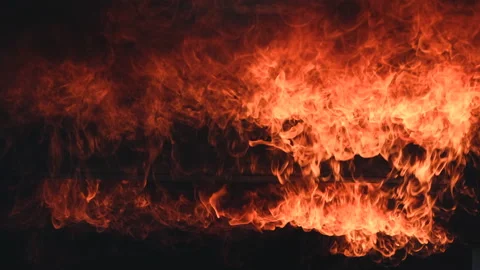 Fire are burned on wall and ceiling of the room with dusk spread around Stock Footage 156978320