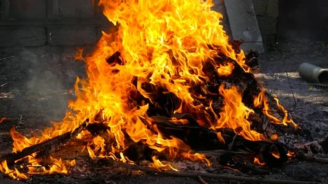In the fire are burning construction debris Stock Footage 88598063
