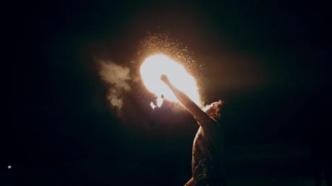 Fire artist make firebolt Stock Footage 263461032