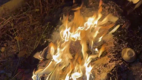 Fire ashses in winter Stock Footage 320214723