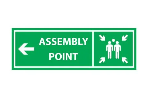 Fire assembly point sign, gathering point signboard, emergency evacuation vec Stock Illustration