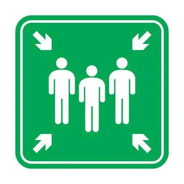 Fire assembly point sign, gathering point signboard, emergency evacuation vec Stock Illustration