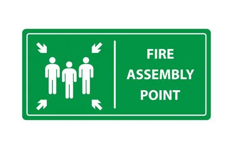 Fire assembly point sign, gathering point signboard, emergency evacuation vec Stock Illustration