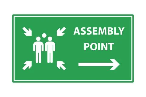 Fire assembly point sign, gathering point signboard, emergency evacuation vec Stock-Illustration