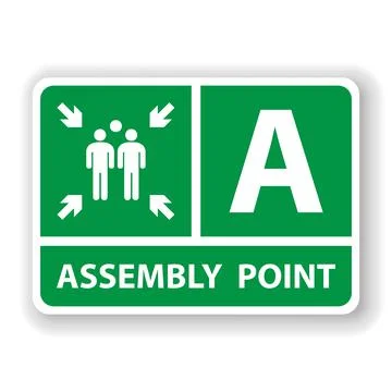 Fire assembly point sign, gathering point signboard, emergency evacuation vec Stock Illustration