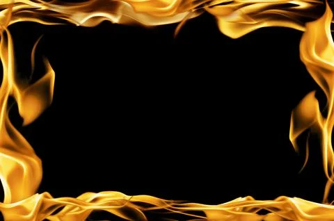 Fire background burning flame frame on a black background Stock Photos