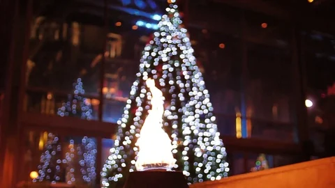 Fire on the background of the Christmas tree Stock Footage 84047525