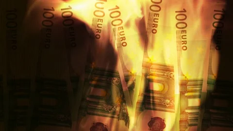 Fire on background of euro banknotes Stock Footage 231211318