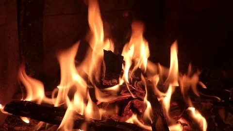 Fire background - red hot glowing flame inside stove Stock Footage 85398793