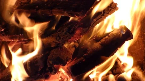 Fire background - red hot glowing flame inside stove Stock Footage 87990649