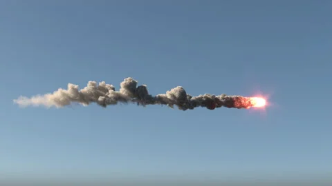 Fire ball flies on the blue sky Stock Footage 147602583