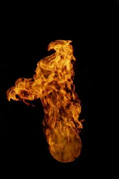Fire ball with free space for text. Fireball on black background close up. 写真素材