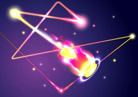 Fire ball with a reflection on screen. Futuristic neon light interface. Abstr イラスト素材