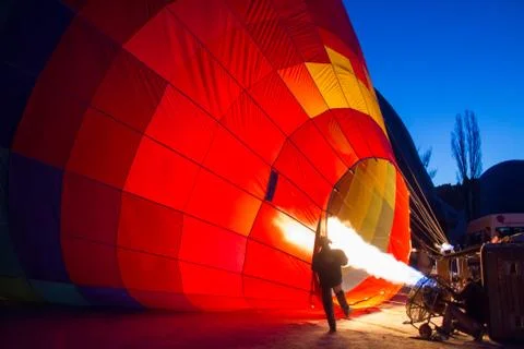 Fire in a balloon Preparation for takeoff Stock Photos