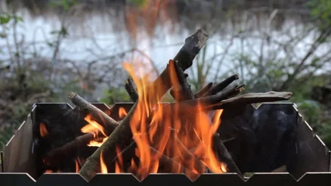 Fire in Barbecue Grill. Video stock 75416236