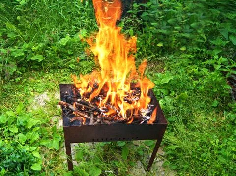 Fire in Barbecue Stock Photos