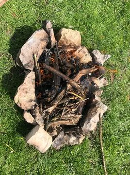 Fire on for barbeque at the forest. Stock Photos