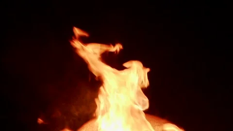 Fire in a barrel at night 120fps super slow motion Stock Footage 149699189