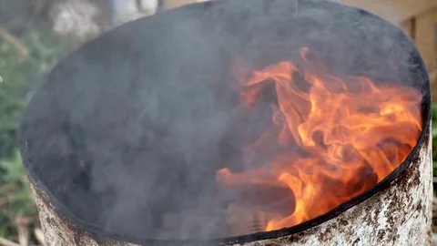 Fire in Barrels Oil Tank Stock Footage