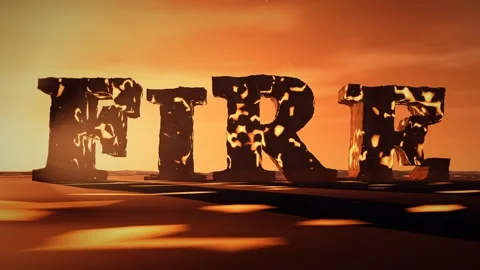 Fire Basalt Letters with Molten Lava Glowing in the Cracks on a Volcanic Plain Stock Footage 341985244