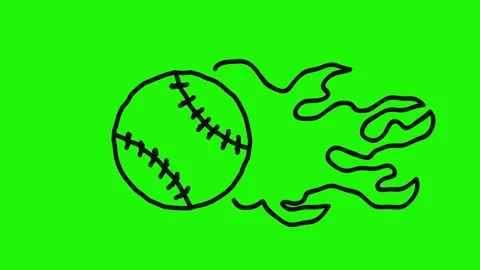 Fire baseball ball looping animation on green background Stock Footage 341787076