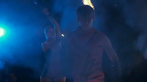 Fire Baton Show By Man. In The Background Girl. Stock Footage 109452934