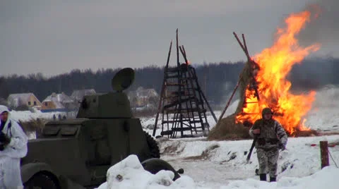 Fire on the battlefield Stock Footage 22732691