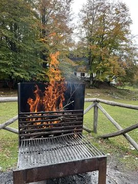 Fire Bbq, Flame Grill Closeup, Outdoor Barbecue Stock Photos